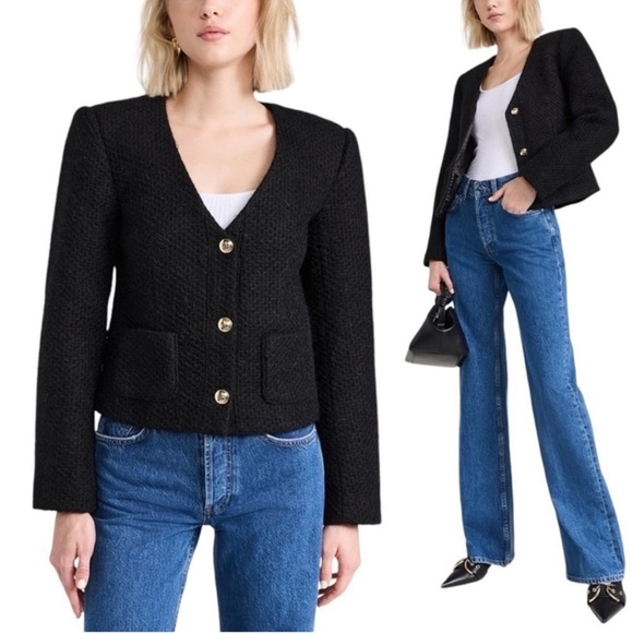 ANINE BING Anitta Black Boucle Tweed Jacket with Gold Buttons - Picture 1 of 7